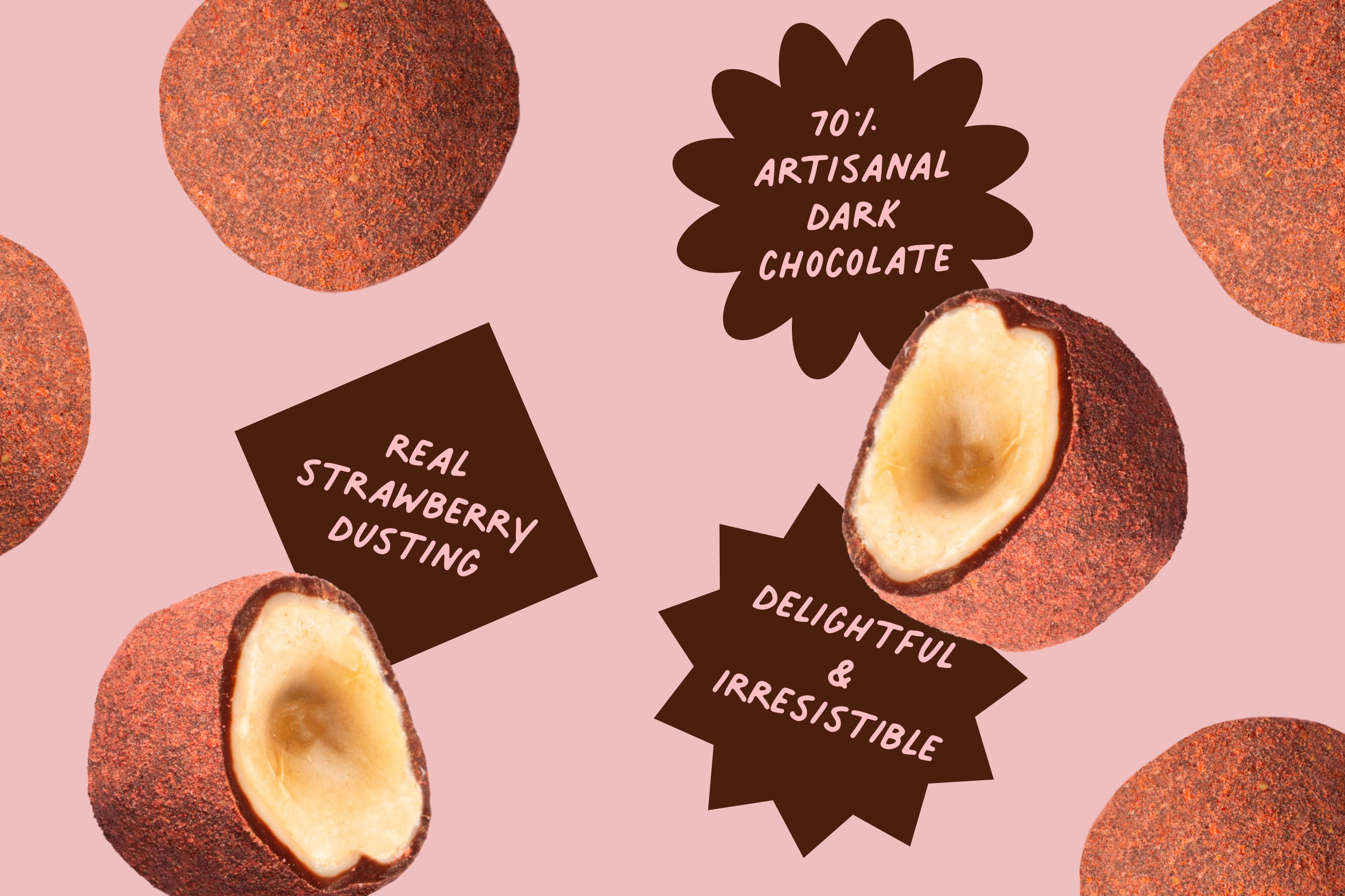 Strawberry Dusted Dark Chocolate Covered Hazelnuts X7